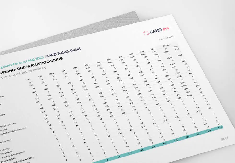 Automatisierte Reports und Berichtswesen Ergebnis-Forecast CANEI