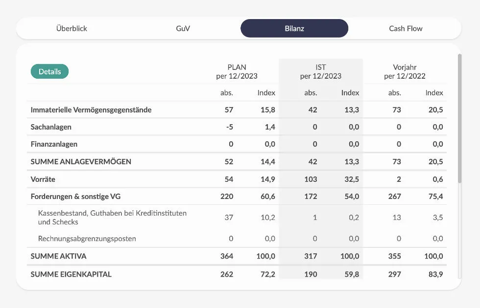 CANEI.pro SaaS Software integrierte Finanzplanung und ganzheitliche Unternehmensplanung GuV Bilanz Cash Flow Übersicht